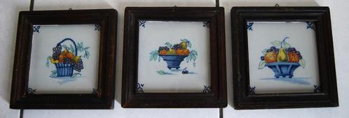 3 Vintage Tichelaar Makkum tegels - ingekaderd, Antiek en Kunst, Antiek | Wandborden en Tegels, Ophalen of Verzenden