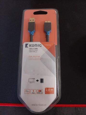 CABLE USB3.0 /USB A vers MICRO B male-2m-NEUF, Enlèvement, Neuf