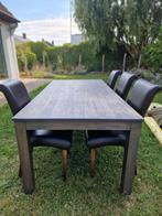 volhouten tafel (teak) met 6 stoelen, Ophalen, Gebruikt, Teakhout, 50 tot 100 cm