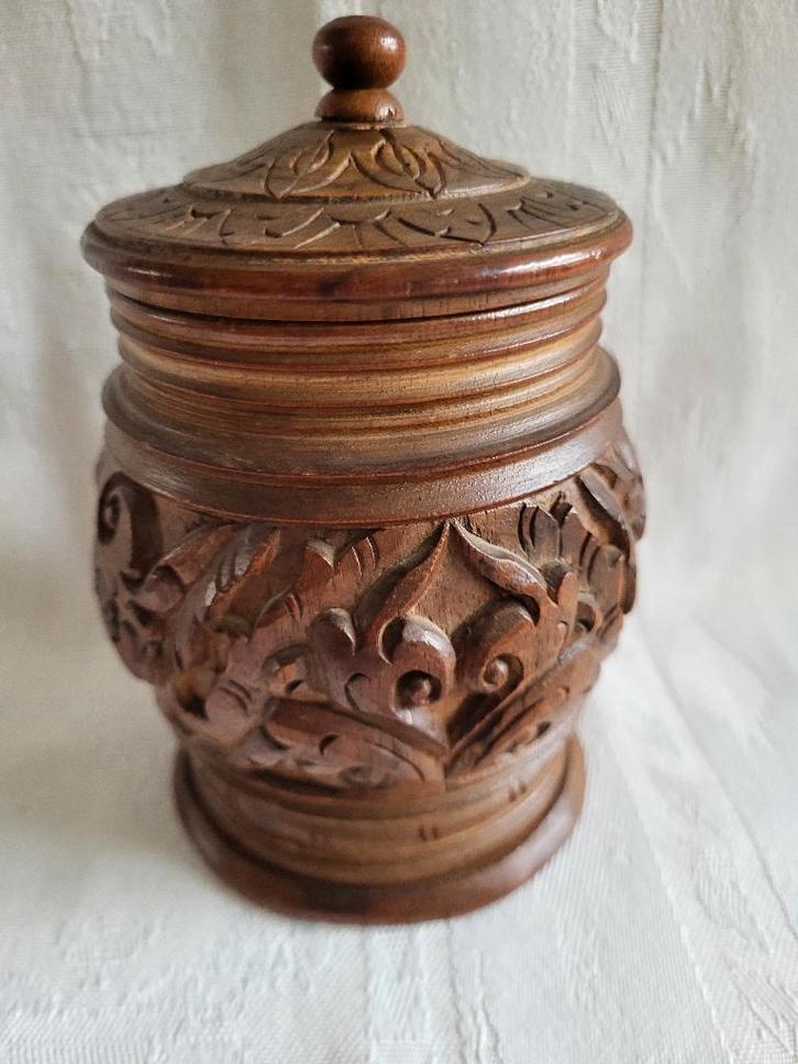 Pot à tabac rond vintage en bois d'acajou, Antiquités & Art, Curiosités & Brocante, Enlèvement ou Envoi