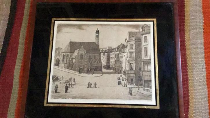 Michel Morsa, ets 1902 ingekaderd, Antiek en Kunst, Kunst | Etsen en Gravures, Ophalen of Verzenden