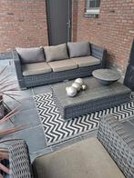 Loungezet (3-zit, 2x 1-zit en tafel met glazen blad), Jardin & Terrasse, Ensembles de jardin, 5 places, Osier, Enlèvement, Utilisé