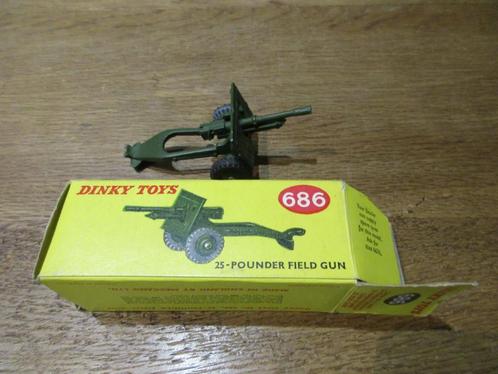 DINKY TOYS 686 - 25 POUNDER FIELD GUN + BOX - ZIE FOTO'S, Hobby en Vrije tijd, Modelauto's | 1:43, Gebruikt, Overige typen, Dinky Toys