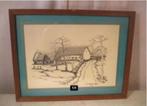 Mooie Tekening 'Hoeve met Schuur' - De Gruyter Hugo, Ophalen of Verzenden