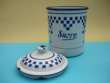 Drie mooie vintage emaille potten/Lustucru-decor beschikbaar voor biedingen