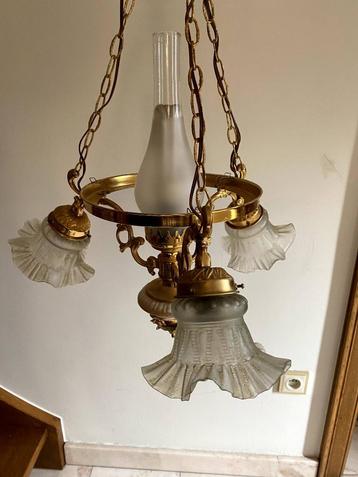Vintage hanglamp glas 4 lichtpunten harry potter style