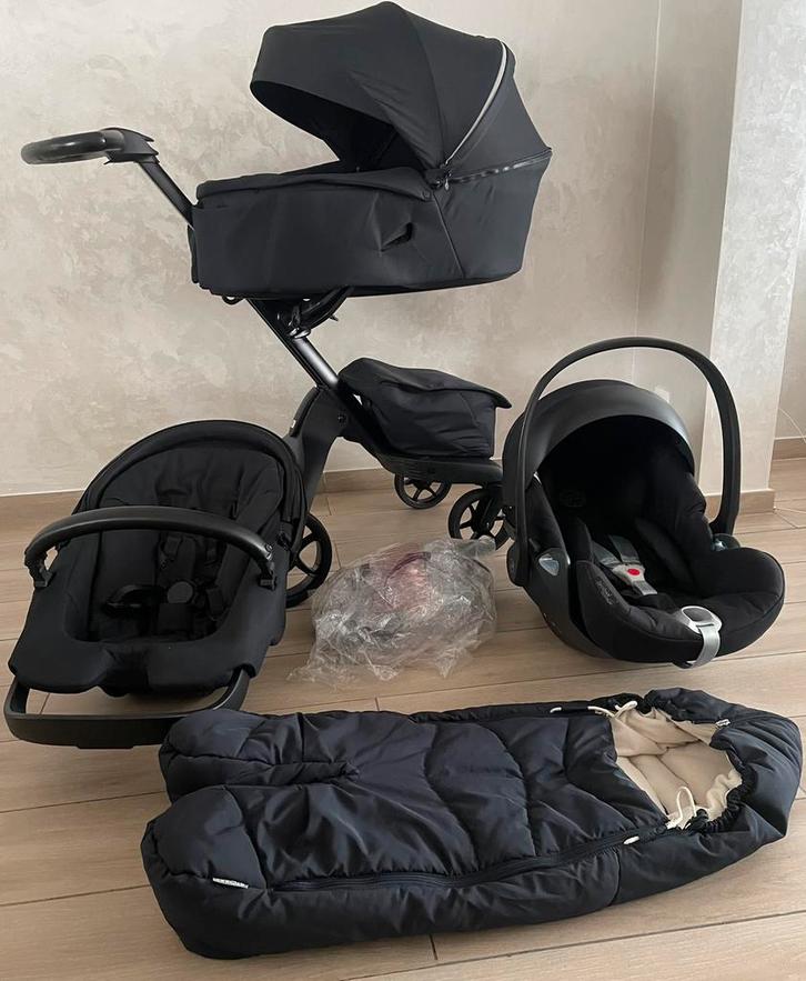Stokke Xplory X Rich Black kinderwagen 3-in-1Complete Set, Kinderen en Baby's, Buggy's, Zo goed als nieuw, Maxi-Cosi, Regenhoes