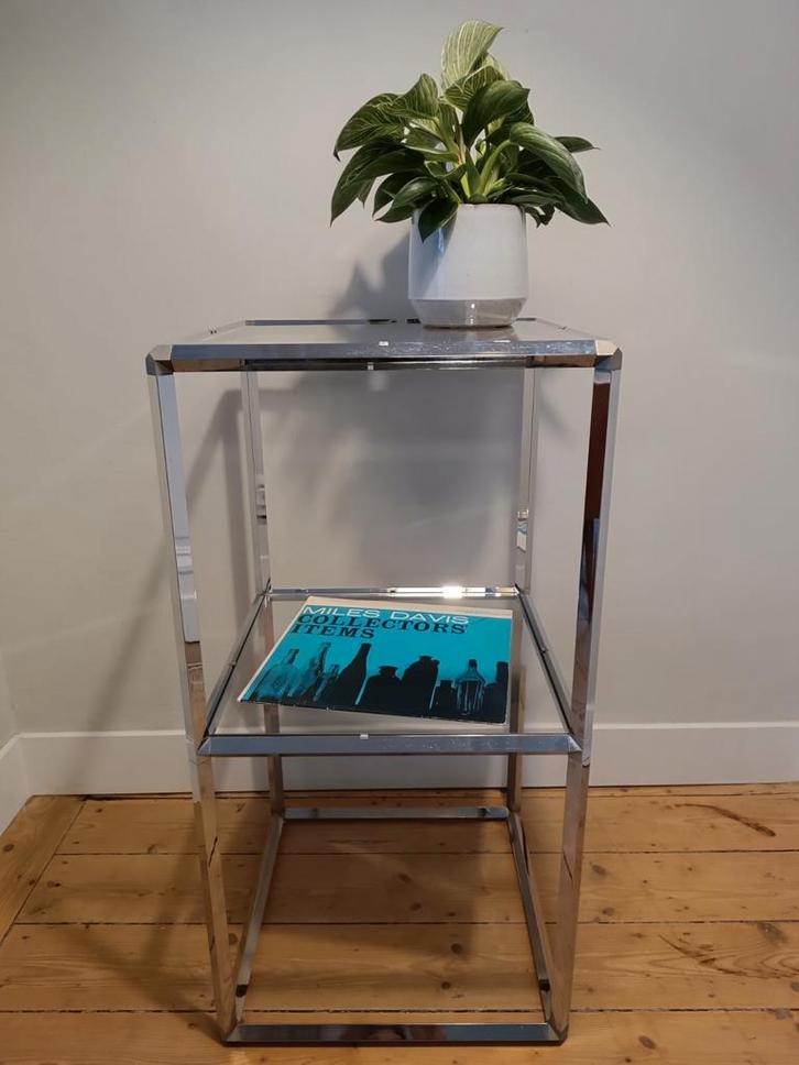 Vintage design glazen kast / bijzettafel, Huis en Inrichting, Kasten | Vitrinekasten, Zo goed als nieuw, Glas, Ophalen of Verzenden