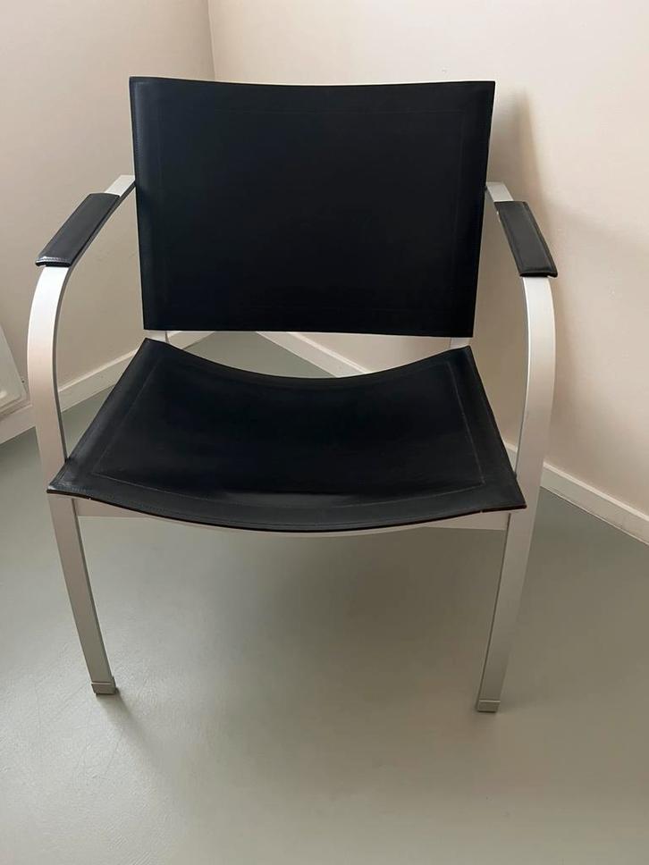 Tord Bjorklund tuigleren zetel, Huis en Inrichting, Stoelen, Gebruikt, Eén, Leer, Metaal, Zwart, Ophalen