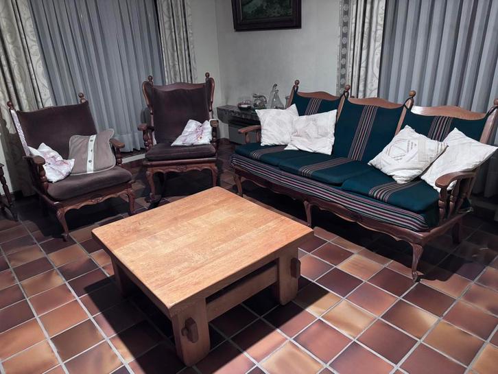 Zithoek, salon in massief eik, Antiek en Kunst, Antiek | Meubels | Tafels, Ophalen