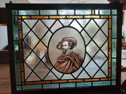 GLAS IN LOOD PANEEL - PETER PAUL RUBENS - 1900, Doe-het-zelf en Bouw, Glas en Ramen, Gebruikt, Gevelraam of Ruit, Minder dan 80 cm