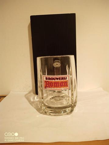 Oud emaille bierglas Brouwerij Roman, Enlèvement ou Envoi, Comme neuf, Verre ou Verres, Autres marques