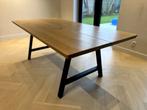Tafel in eik 1e keus met stalen frame poederlak RAL9005, Huis en Inrichting, Tafels | Eettafels, Ophalen, Eikenhout, 50 tot 100 cm