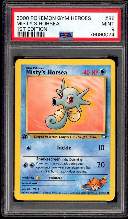 Misty's Horsea 1st Edition PSA 9 - 86/132 -  1999 Gym Heroes, Hobby & Loisirs créatifs, Jeux de cartes à collectionner | Pokémon