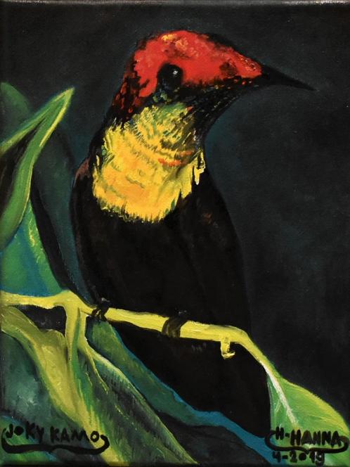 Schilderij met kolibrie, gesigneerd door joky kamo, schilder, Antiek en Kunst, Kunst | Schilderijen | Modern, Ophalen