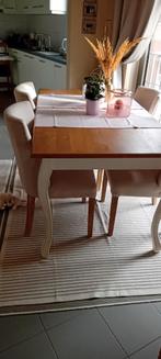 Landelijke rechthoekige houten tafel met witte poten, Huis en Inrichting, Ophalen