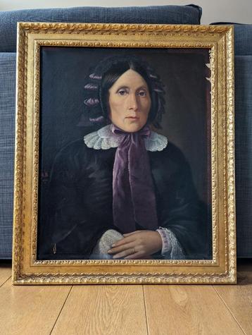 Portrait sur toile - Peinture 1858 N.D. - Cadre bois doré beschikbaar voor biedingen