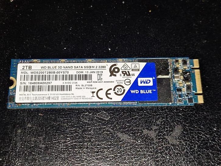 WD 2TB M.2-ssd, Computers en Software, Harde schijven, Gebruikt, Desktop, Intern, SSD, SATA, Ophalen