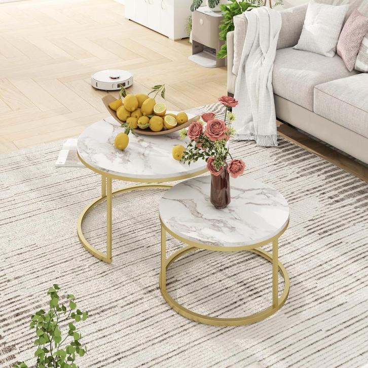 Tables basses gigognes effet marbre et structure dorée, Maison & Meubles, Tables | Tables de salon, Comme neuf, Moins de 50 cm