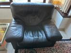 Zwarte lederen salon, Huis en Inrichting, Fauteuils, Ophalen, Gebruikt, Leer, 125 cm of meer