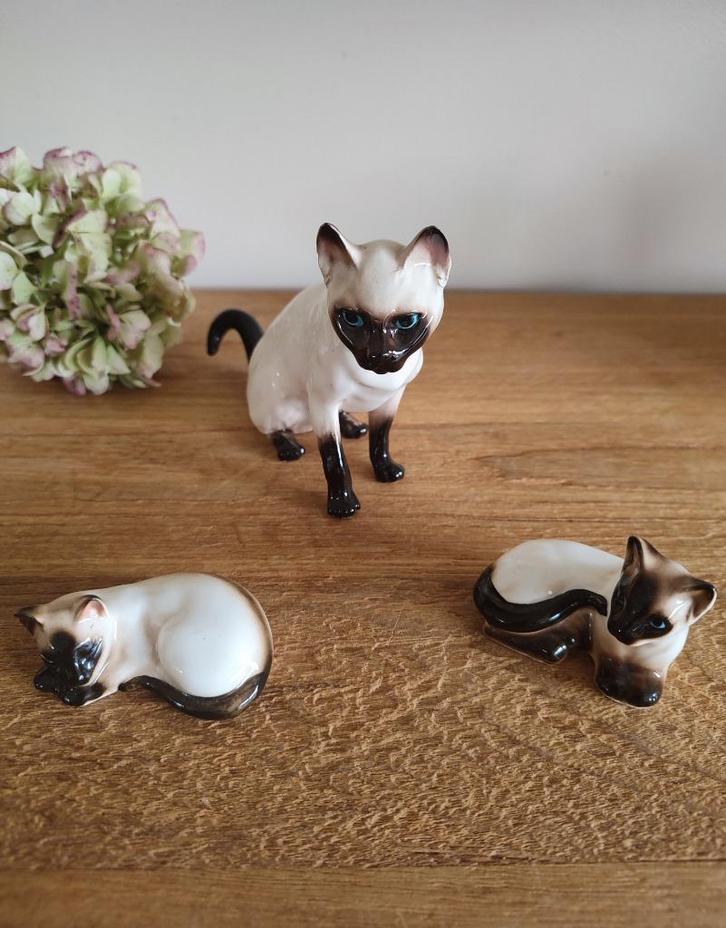 Set: Siamese kat en 2 kittens. Porselein Vaga International, Verzamelen, Beelden en Beeldjes, Zo goed als nieuw, Dier, Ophalen of Verzenden