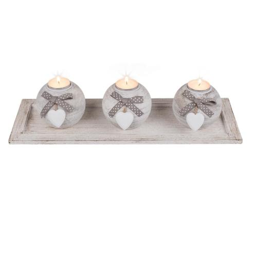 decoratie - houten plankje met 3 theelichthouders, Huis en Inrichting, Woonaccessoires | Kandelaars en Kaarsen, Nieuw, Kandelaar