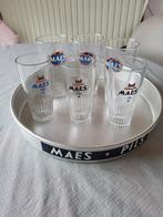Ronde plateau Maes Pils en 6 bierglazen., Ophalen of Verzenden, Gebruikt