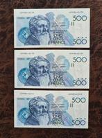 3 OPEENVOLGEND 500 Frank 1986-1989 Meurnier.       UNC, Postzegels en Munten, Bankbiljetten | België, Ophalen of Verzenden, Setje