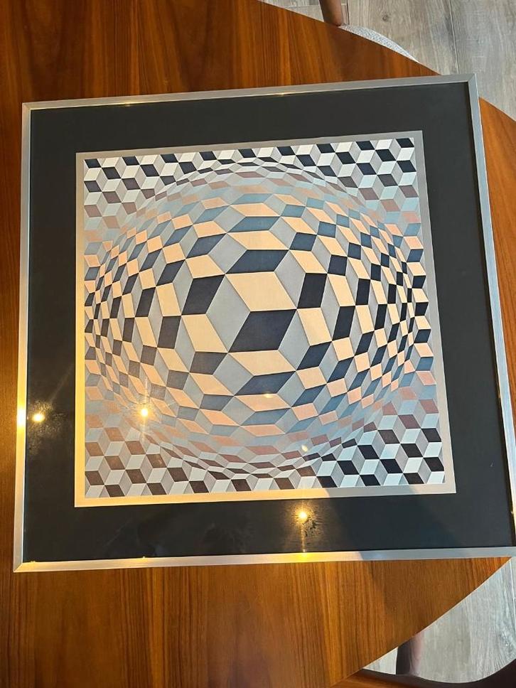 Victor Vasarely – CHEYT-M (1970) – 57 x 57 cm – In alu kader, Antiek en Kunst, Kunst | Litho's en Zeefdrukken, Ophalen of Verzenden