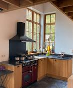 Keuken met eiken fronten en werkblad in blauwe steen, Huis en Inrichting, Ophalen, Gebruikt, Bruin, Hoekkeuken