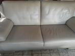 Lederen beige zetel, Huis en Inrichting, Ophalen, Gebruikt, Driepersoons, Rechte bank