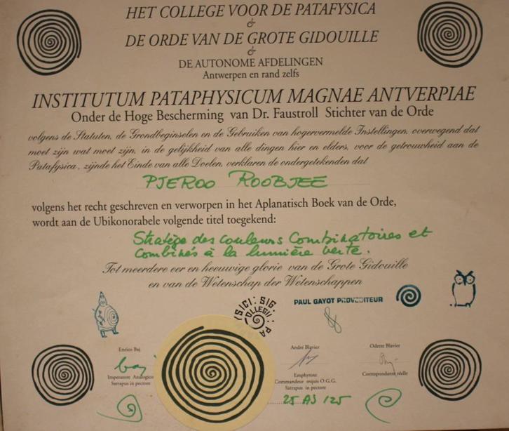 Opname akte van Pjeroo Roobjee. Het College voor Patafysica, Antiquités & Art, Art | Autres Art, Enlèvement