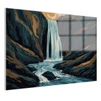 Digital art waterval Glasschilderij 105x70cm + Ophangsysteem, Verzenden