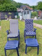 2 Chaises Hautes de Jardin Inclinables + Coussins Longs -, Ophalen, Zo goed als nieuw, Plastic