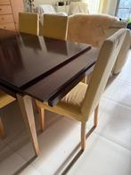 Houten eetkamertafel met 6 moderne stoelen, Huis en Inrichting, Tafels | Salontafels, Ophalen, Gebruikt, 50 tot 100 cm, Rechthoekig