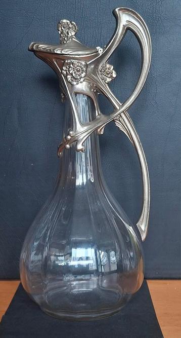 Pichet , cruche, art nouveaux cristal et argent année 1900 beschikbaar voor biedingen