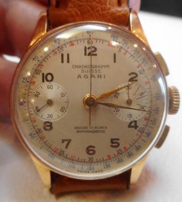 112) Agari or 18Kt chronographe Suisse mécanique vintage, ca beschikbaar voor biedingen