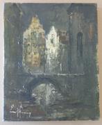 EMILE LAMMERS / STADSZICHT / OLIEVERF DOEK / 30x24cm / SIG, Ophalen of Verzenden
