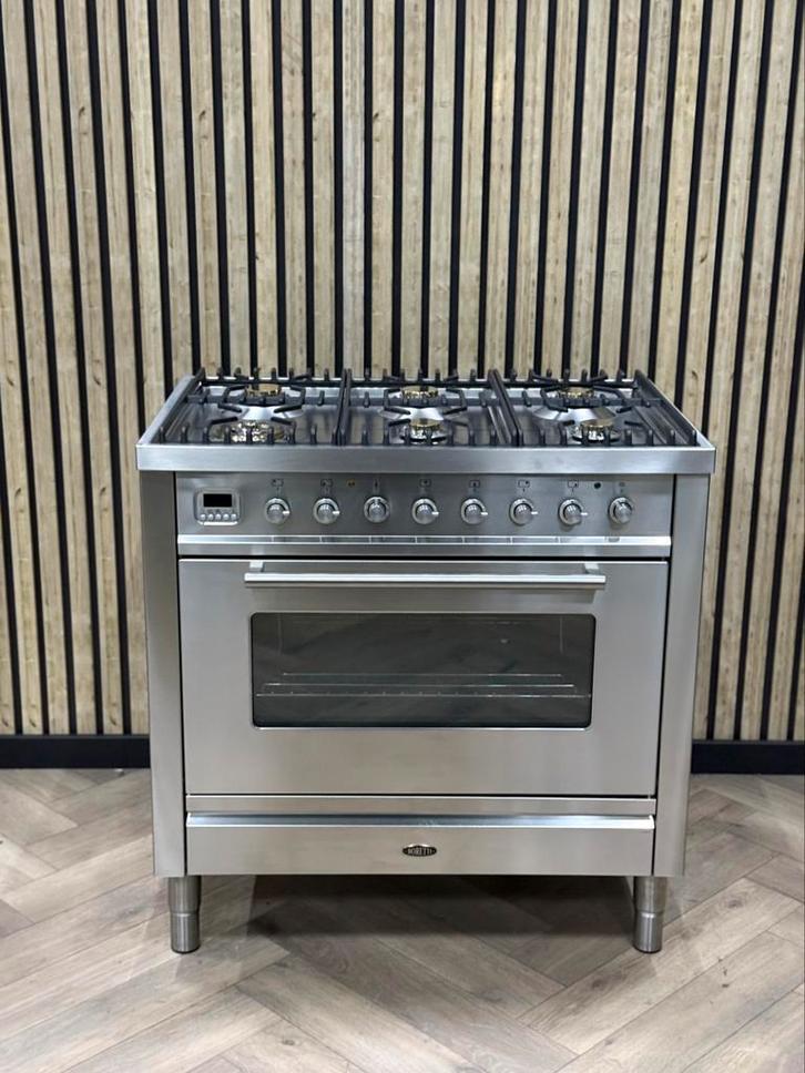 Boretti Inox 90cm Gas 6 pits + Multifunctionele Oven, Elektronische apparatuur, Fornuizen, Gas, Grill, Ophalen of Verzenden