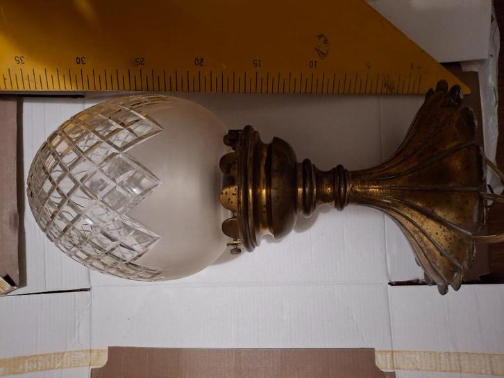 Plafondlamp acorn in geslepen en geëtst glas, Antiek en Kunst, Antiek | Glaswerk en Kristal, Ophalen