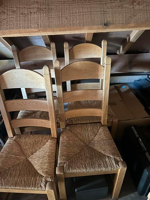 Lot de 4 chaises en chêne massif - assise paille  rustique, Huis en Inrichting, Stoelen, Ophalen