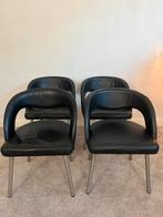 4 stoelen Topform zwart leder (Setprijs), Ophalen, Zo goed als nieuw, Zwart
