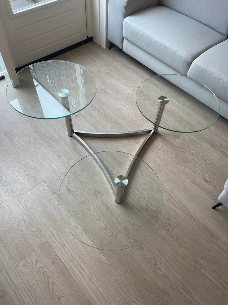 Table de salon design en verre et metal, Enlèvement, Comme neuf, Verre