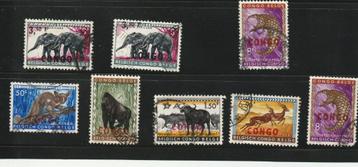 CONGO    TIMBRES  ANIMAUX  SURCHARGE  ROUGE /  NOIRE  1960, Ophalen of Verzenden, Overige landen, Gestempeld