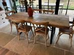 Landelijke masief eiken tafel met smeedwerken onderstel, Ophalen, Landelijk rustiek, Eikenhout, 200 cm of meer