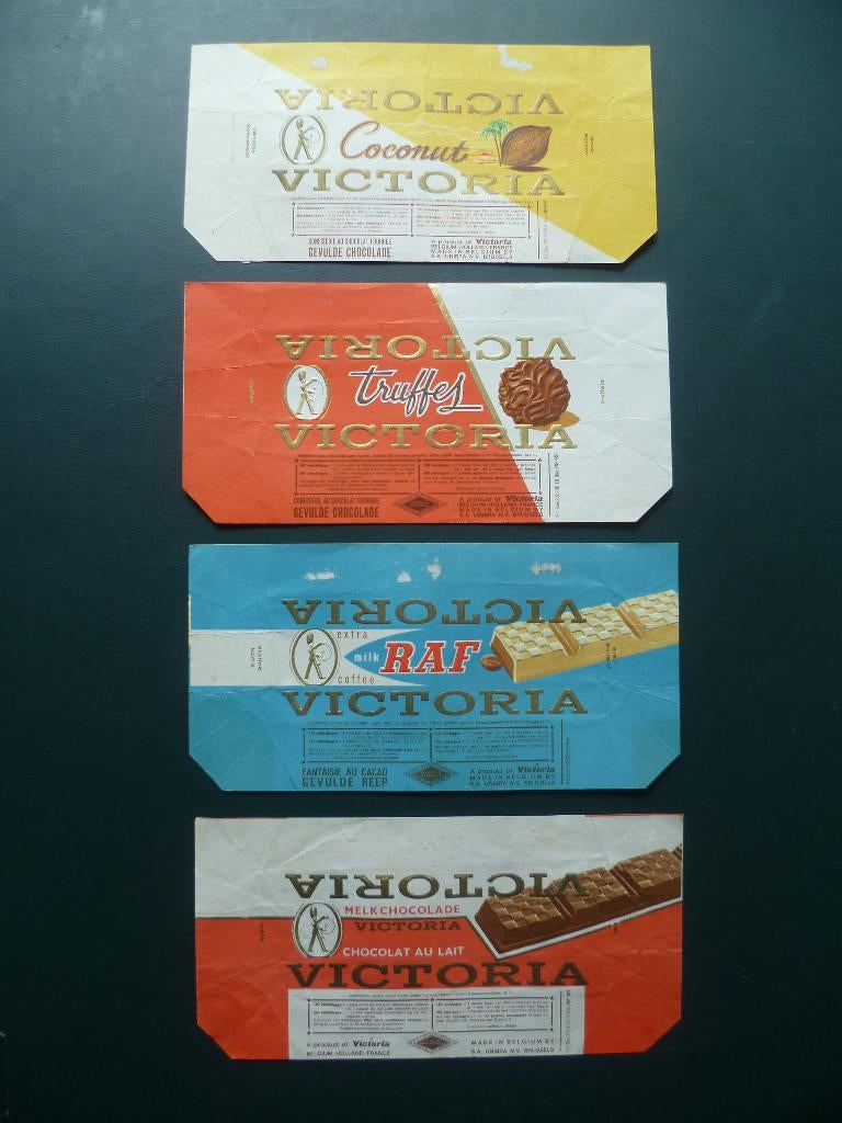 Chocolade Victoria chocolat emballage omslagen x 4 wikkels, Verzamelen, Overige Verzamelen, Gebruikt, Ophalen of Verzenden