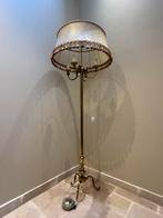Vloerlamp circa 1950 België messing kap varkensblaas franjes, Huis en Inrichting, Lampen | Vloerlampen, Ophalen, Gebruikt