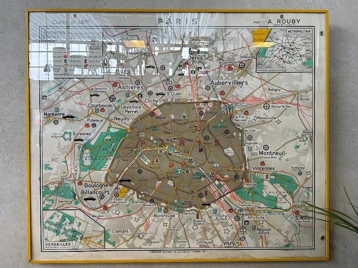 Vintage XL stratenplan Parijs, Antiek en Kunst, Curiosa en Brocante, Ophalen