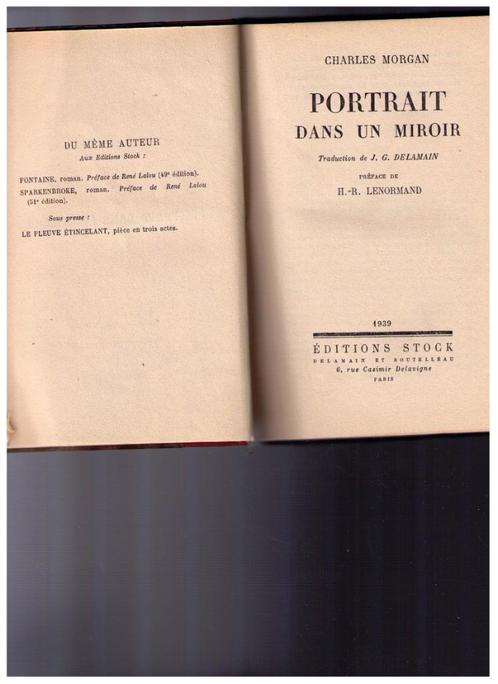 Portrait dans un miroir, roman de Charles MORGAN, Stock 1939, Livres, Romans, Utilisé, Enlèvement ou Envoi