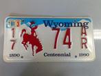 USA - Wyoming  Centennial nummerplaat Cowboy, Usa nummerplaat automobilia, Ophalen of Verzenden, Zo goed als nieuw